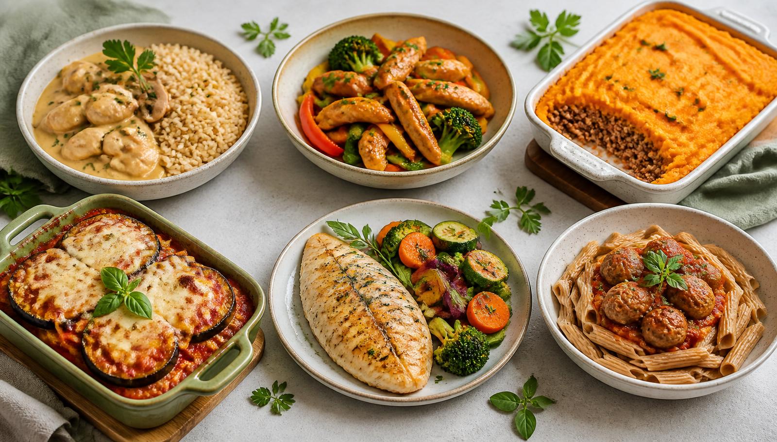 Seleção de seis receitas de marmitas fitness